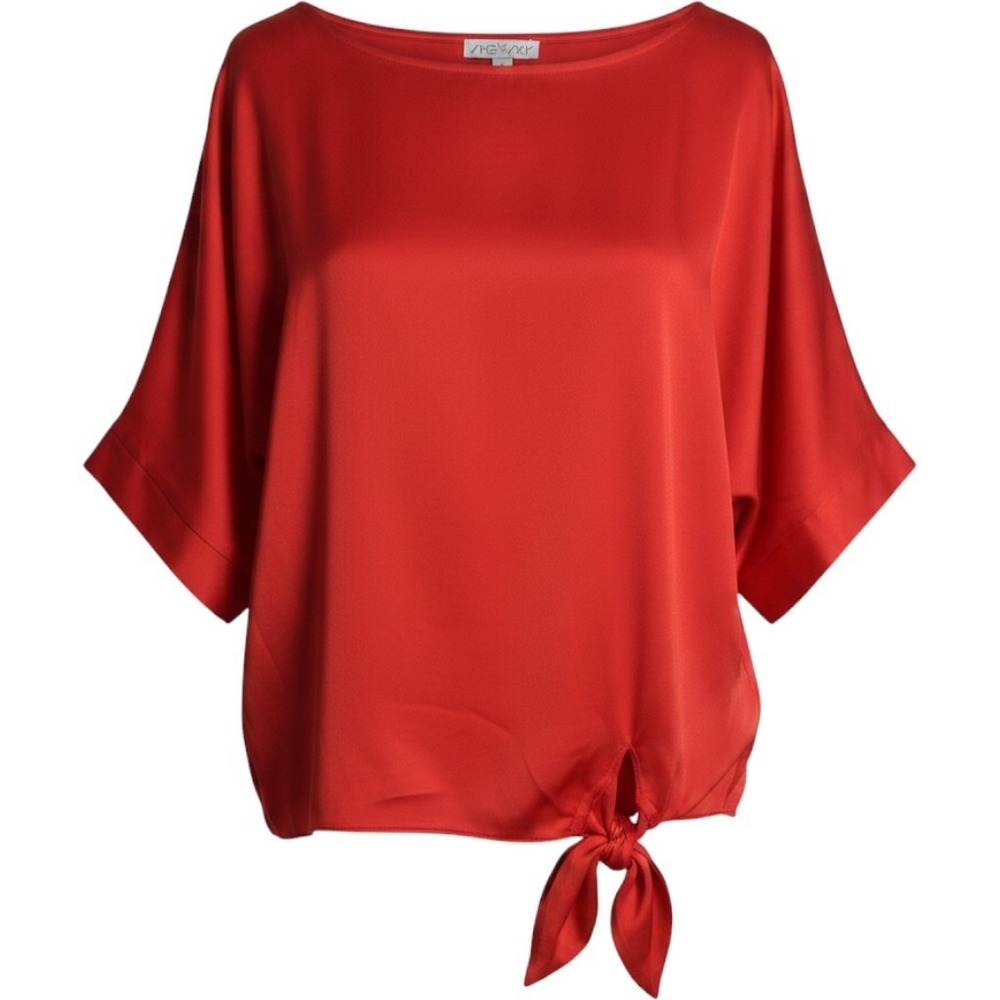 she & sky red 3/4 Sleeved Blouse. tie bottom Size: lg